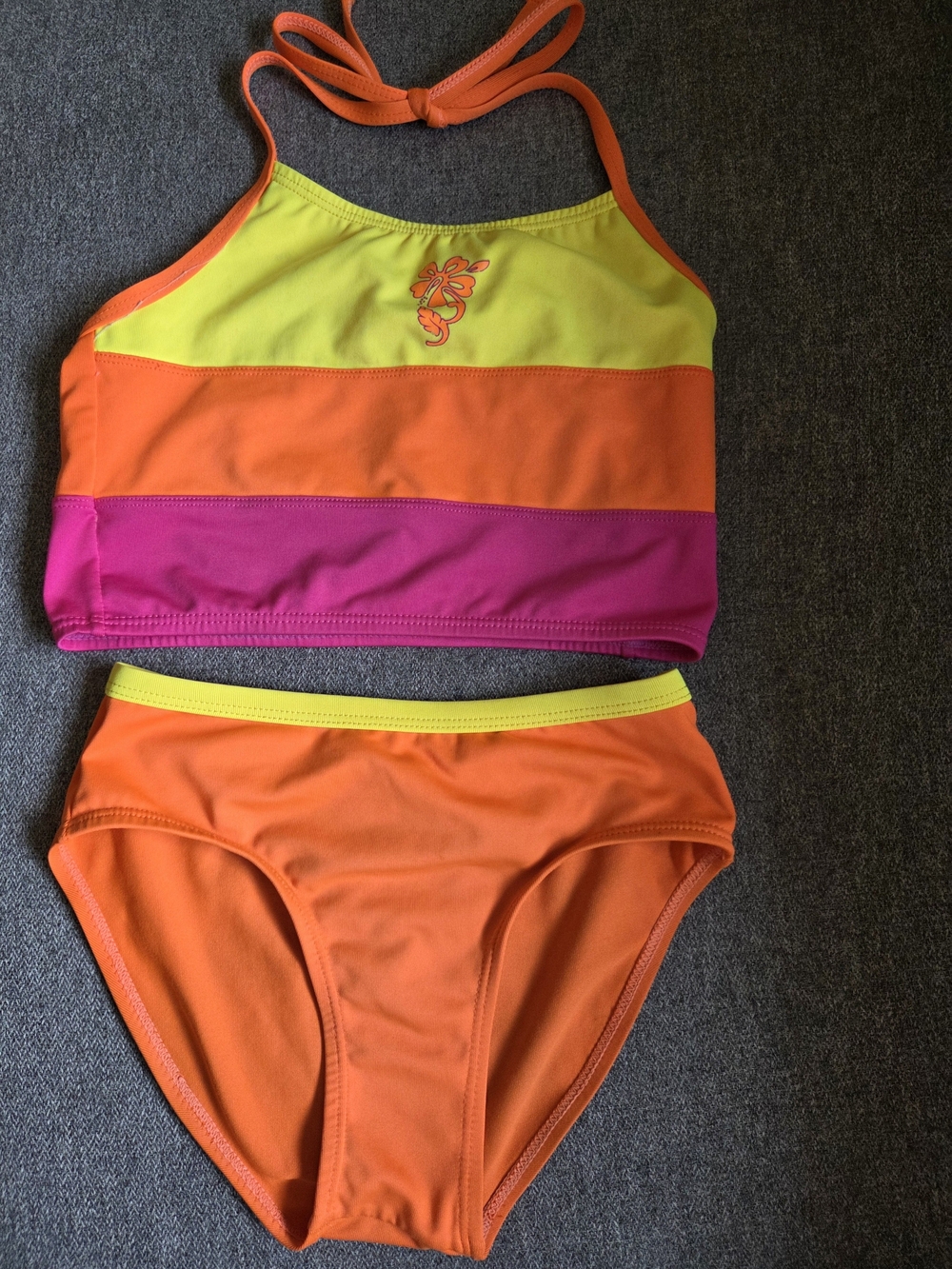 Kids Two-Piece Vintage Halter Tankini - Orange, Pink & Yellow